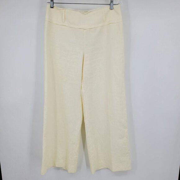 Armani Collezioni Off White Wide Leg High Rise 100% Flax Linen Pants Size 10 - Picture 1 of 13
